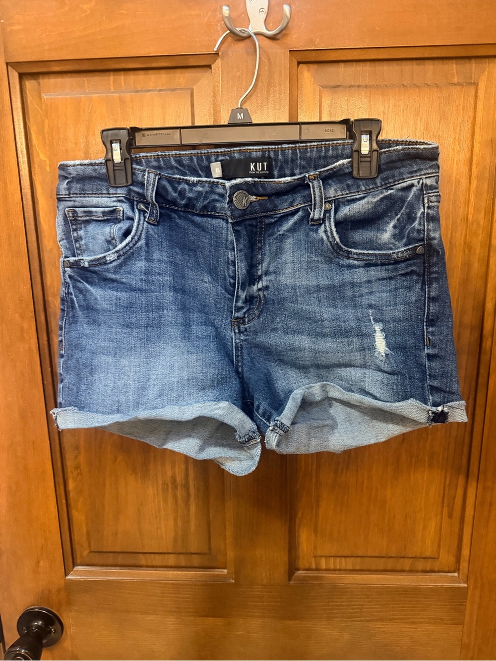 Kut from the Kloth Distressed Rolled Hem Denim Shorts - Blue
